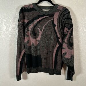Saturdays 90s All Over Abstract Print Cosby Grandpa 3D Knit Sweater Crew Size XL